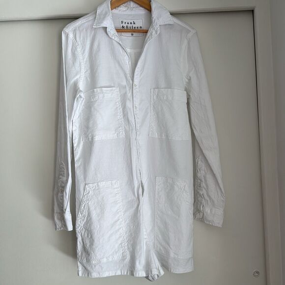 Frank & Eileen Ireland White Long Sleeve Flax Linen Romper Playsuit Size Medium - Picture 4 of 6